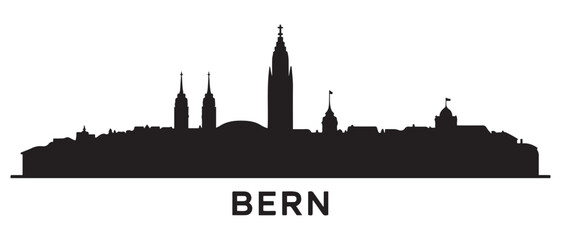 Bern skyline horizontal banner. Bern, Switzerland. Vector template for your design. Vector black silhouette. with white background