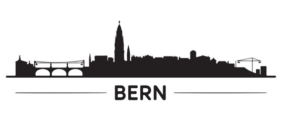 Fototapeta premium Bern skyline horizontal banner. Bern, Switzerland. Vector template for your design. Vector black silhouette. with white background