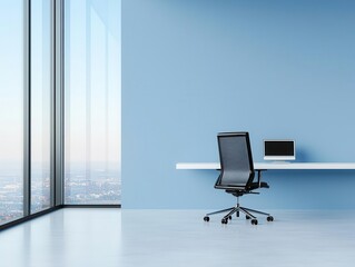 Corner office with fulllength windows and minimal decor