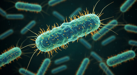 Fototapeta premium Microscopic View Close-up of Bacteria with Flagella in a Science and Healthcare Study