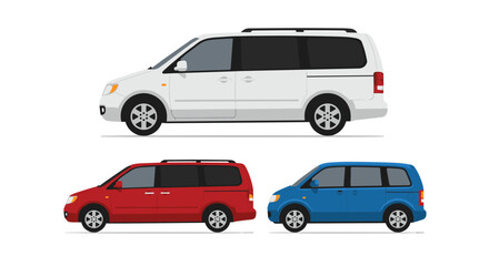 Fototapeta premium Detailed minivan collection: set of flat side view car designs