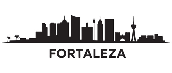 Fototapeta premium Fortaleza skyline silhouette. Black Fortaleza city design. Vector black silhouette. with white background