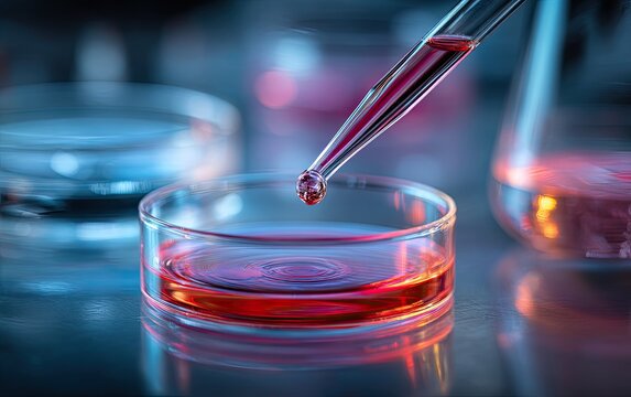 Red liquid dispensed into petri dish