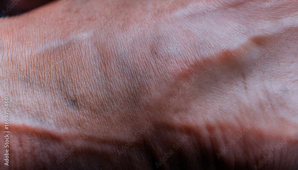 Poster close-up view of textured human palm with intricate skin lines showcasing soft natural patterns, ide