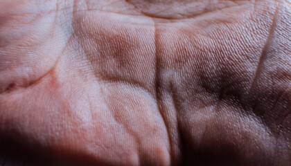 Fototapeta premium close-up view of textured human palm with intricate skin lines showcasing soft natural patterns, ideal for detailed macro photography backgrounds and visual storytelling