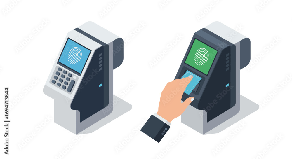 Poster biometric security devices with fingerprint technology in isometric design