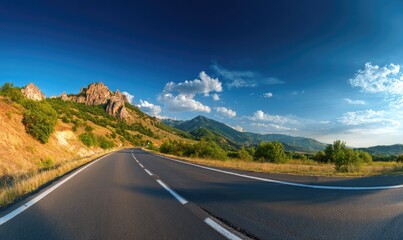 Naklejka premium Winding road through a mountainous landscape