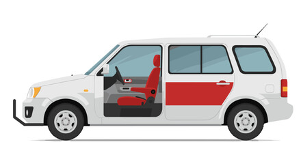 White suv with red interior detail in side view