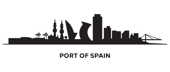 Obraz premium Port of Spain skyline silhouette. Black Port of Spain city design. Vector black silhouette. with white background
