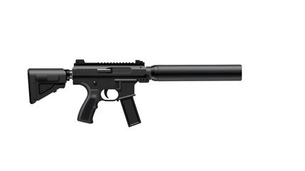 Fototapeta premium Vector illustration of the automatic pistol with silencer on the white background. Black. Right side.