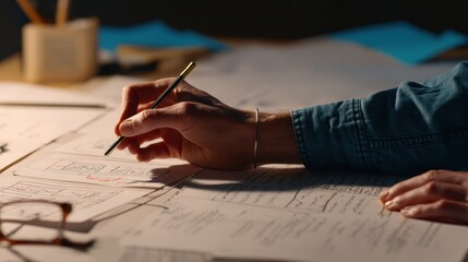 Focused medium shot of product designer sketching improvements postgate criteria review