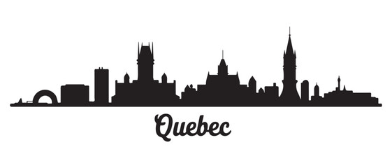Obraz premium Quebec skyline silhouette. Landscape Quebec, Canada. Vector illustration. Vector black silhouette. with white background