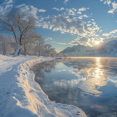 frozen lake in winter