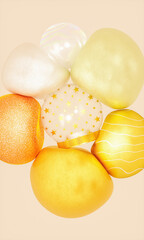 Festive Decorative Balls and empty Snow globe on beige Background. 3d rendering