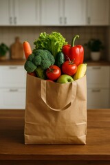 Paper Grocery Bag with Fresh Vegetables and Fruits