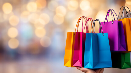 Colorful shopping bags with bokeh background