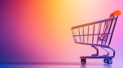 Colorful shopping cart on gradient background
