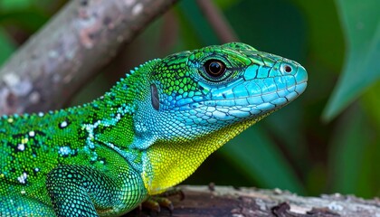 Close-up of a vibrant lizard