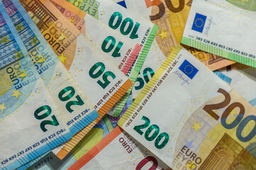 Mixed Euro Banknotes Background finance, economy, and wealth.