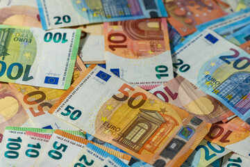 Background of Scattered Euro Money Bills.