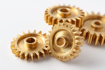 Golden gears on a white background