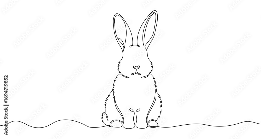 Poster rabbit in one line art style. rabbit drawing with editable black stroke on white background. vector 