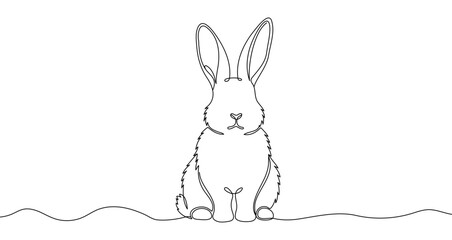 Rabbit in one line art style. Rabbit drawing with editable black stroke on white background. Vector illustration.