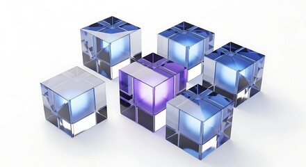Fototapeta premium One Unique Purple Crystal Cube Among Blue Transparent Cubes on a White Background