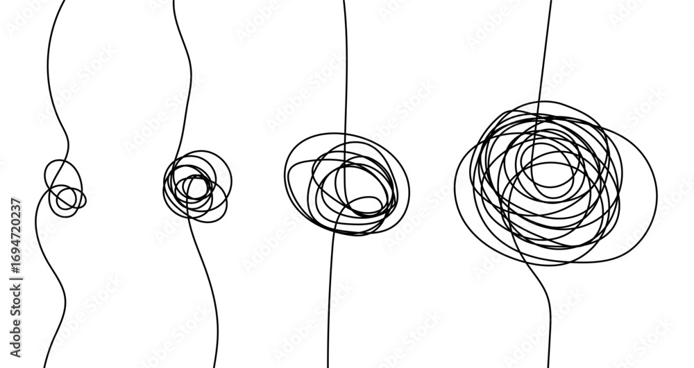 Poster growing doodles in one line art style. drawing of tangled lines increasing in complexity with editab