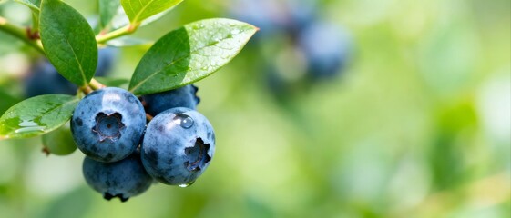 Blueberries on branch with leaves