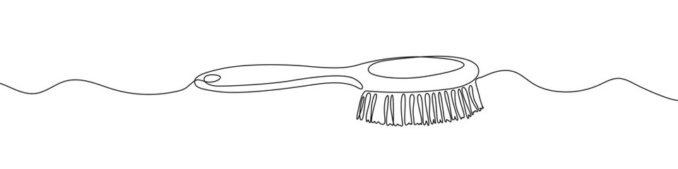 Brush in one line art style. Drawing of a hairbrush with an editable black stroke on a white background. Vector illustration.