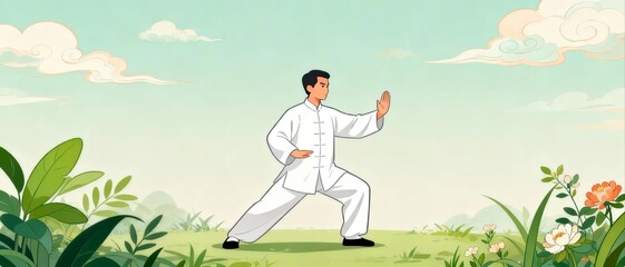 Man practicing tai chi in nature