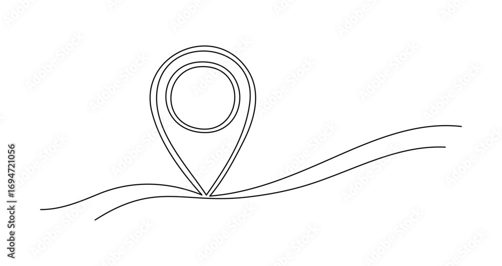 Poster location marker in one line art style. drawing of a gps navigation icon with an editable black strok