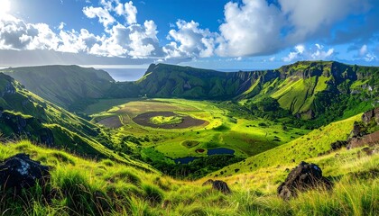 Obraz premium Lush volcanic caldera panorama