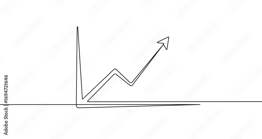 Poster growth chart in one line art style. graph drawing with editable black stroke on white background. ve