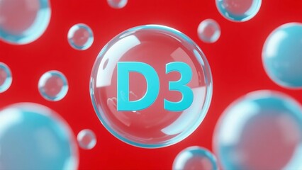 Vitamin D3 Bubbles Red Background