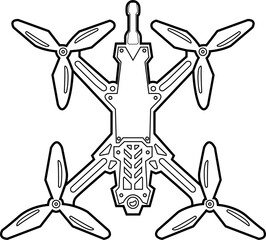 Drone FPS icon with drawn details, combat drone FPS icon in the form of a black line.