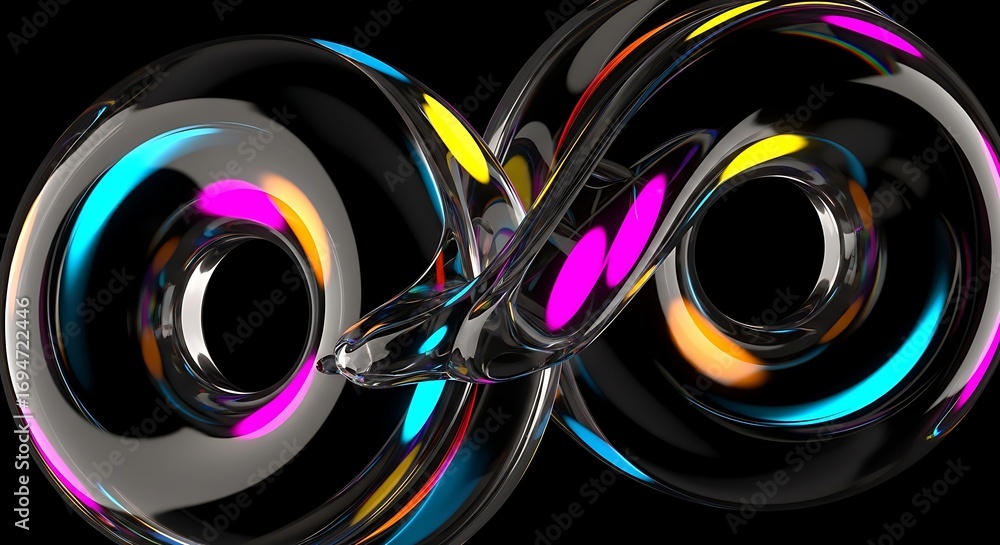 Poster dynamic intertwined glass loops with colorful light reflections