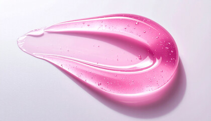 Transparent pink hyaluronic acid gel smear. Cosmetic product for face. Smooth glossy texture.