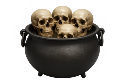 Skulls floating in a cauldron with transparent background for halloween decoration - Powered by Adobe