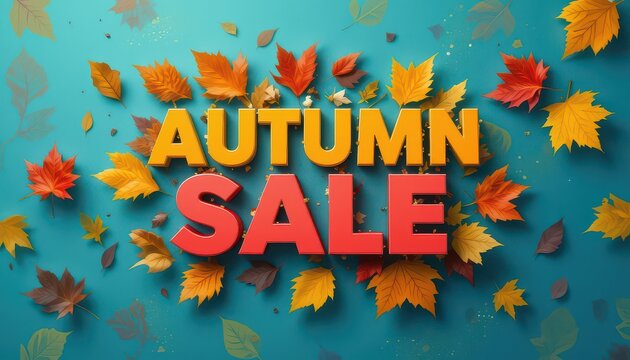 Fall season savings are here during the Autumn Sale with colorful leaves on a teal background