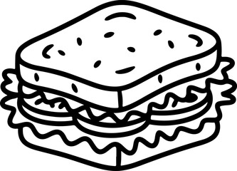 Simple Black and White Illustration of a Delicious Sandwich with Fresh Ingredients