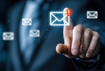 Businessman interacting with email interface, error highlighted