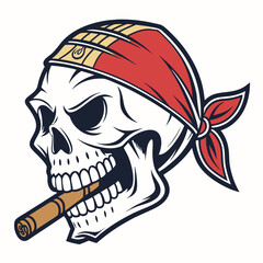 Vector art of skull smoking a cigar wearing a bandana