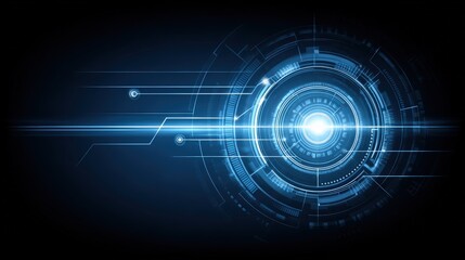 A futuristic, abstract design featuring a central glowing element with dynamic lines, set against a dark background, conveying a sense of technology and innovation.