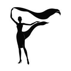 Fashion Model with Flowing Scarf Silhouette in Wind