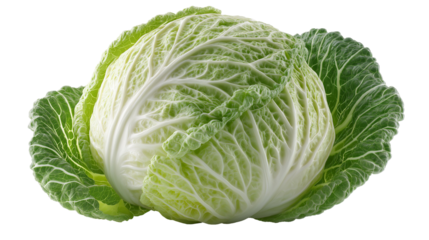 Close-up of a fresh green cabbage on transparent background
