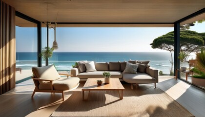 Obraz premium eco friendly living room with ocean outlook