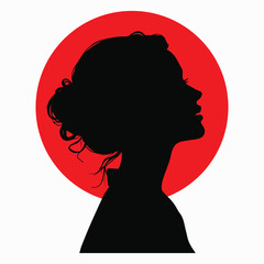 Silhouette of a woman's head and shoulders against a vibrant red circle