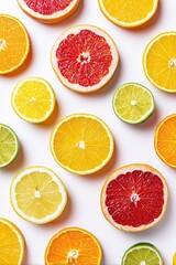 Citrus slices arranged on a white background